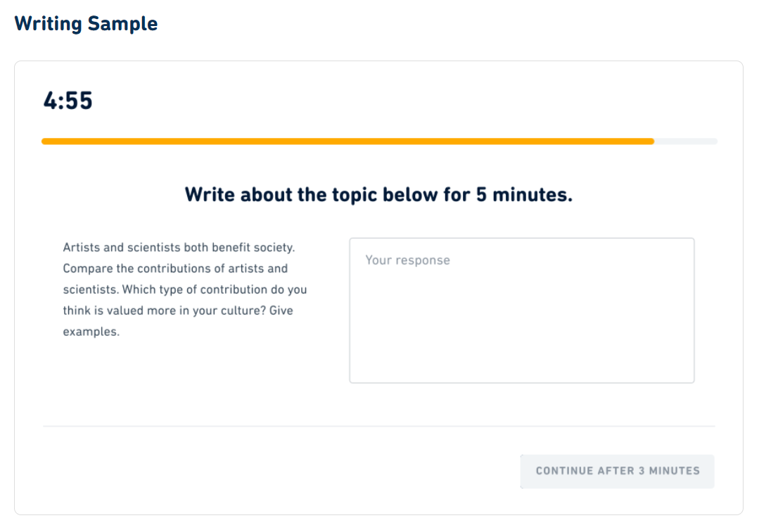  A screenshot of a Writing Sample question