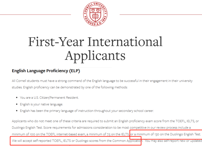 A screenshot of the official DET requirements from Cornell University