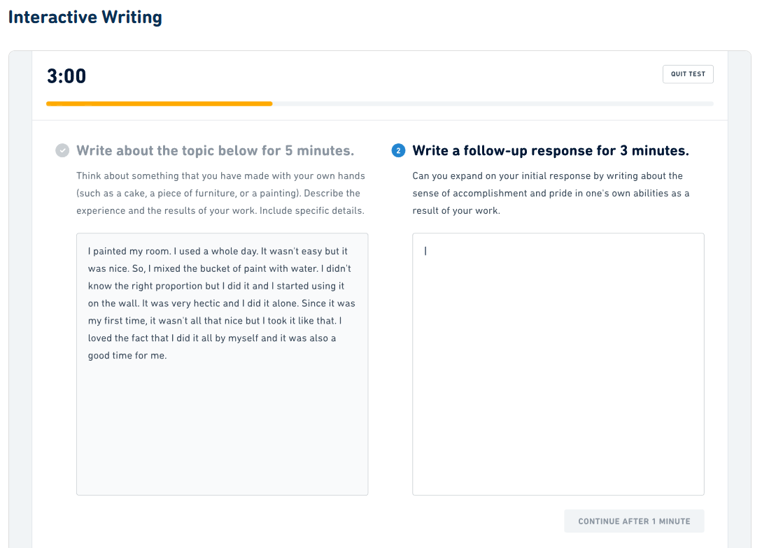 A screenshot of the det question type: "Interactive Writing"