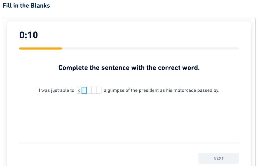 A screenshot of the det question type: "Fill in the Blanks"