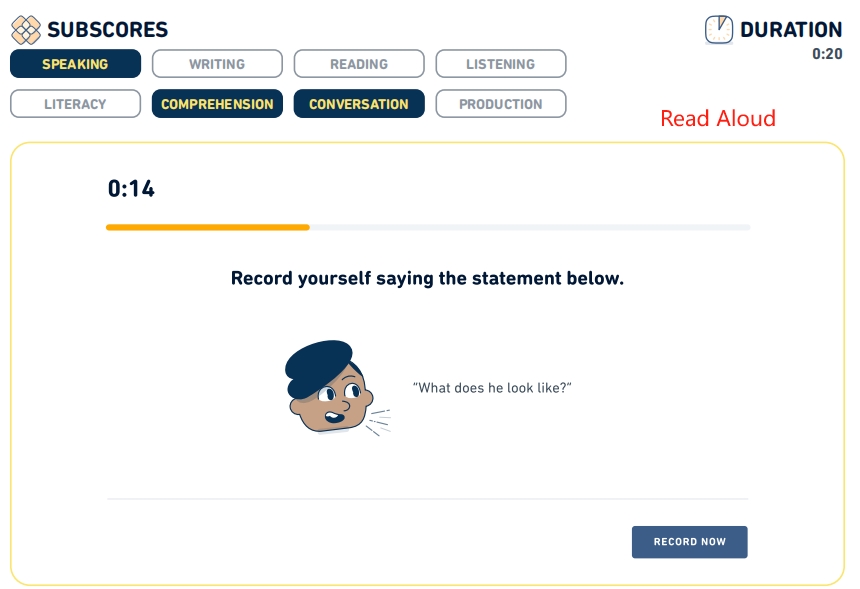  A screenshot of the det question type: Read Aloud