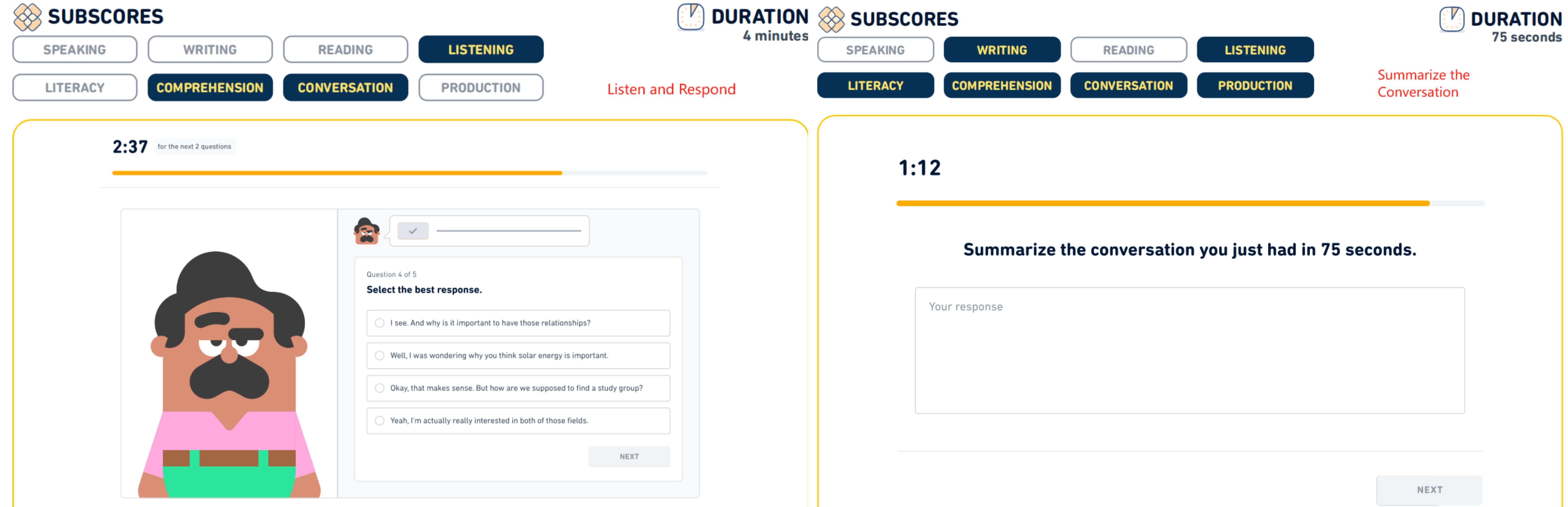 A screenshot of the det question type: Interactive Listening