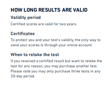 A screenshot of the official validity period of a DET (Duolingo English Test).