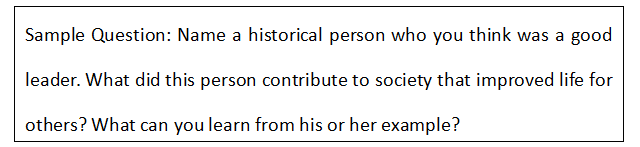 An example photo of DET 'Writing Sample' Historical and Cultural Reflection questions.