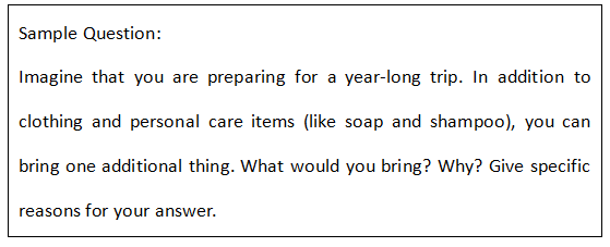 An example image depicting DET 'Writing Sample' questions related to physical and mental health