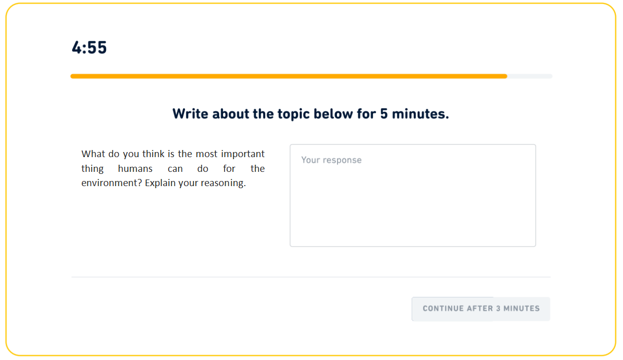 An example image depicting DET 'Writing Sample' questions related to Natural Environment Protection.