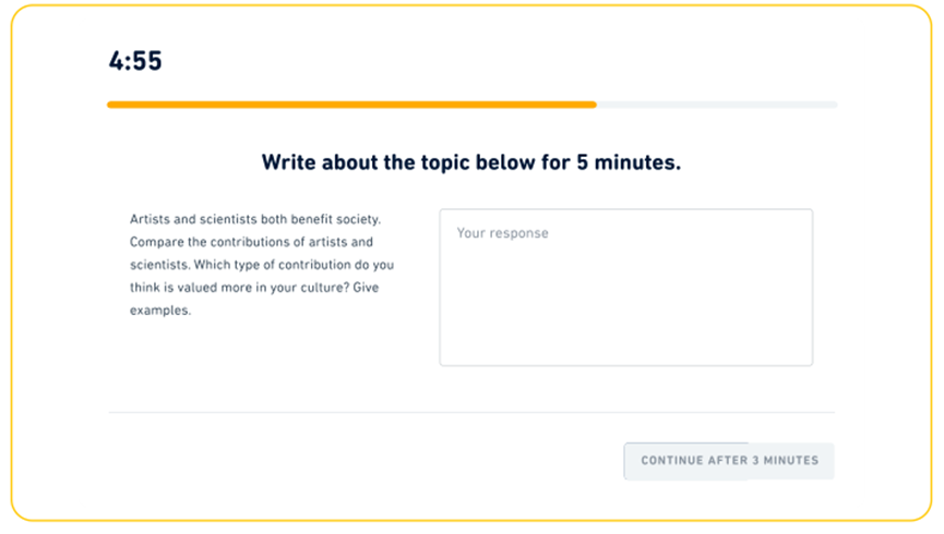 A screenshot of an un-updated "Interactive Writing" question type from the DET.