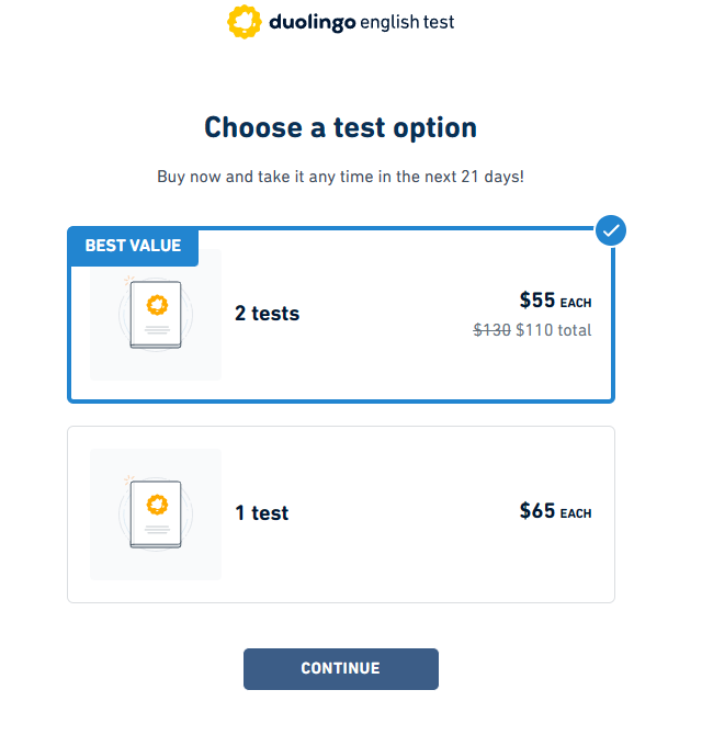 A screenshot of the exam prices from the official DET website.