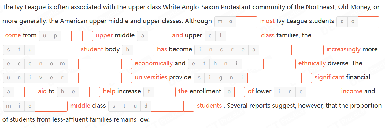 A screenshot of an example answer for "Read and Complete" in DET.