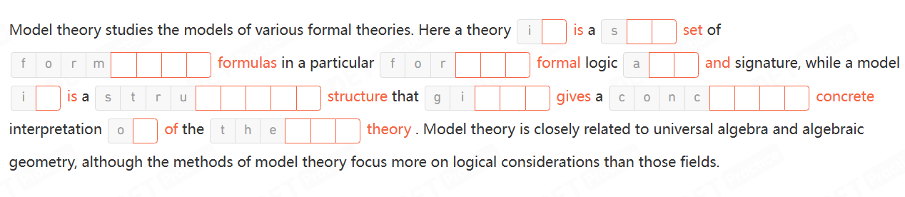 A screenshot of an example answer for "Read and Complete" in DET.