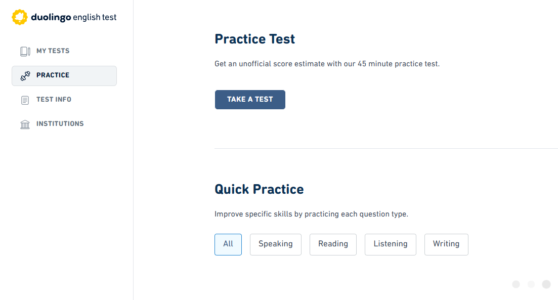 A photo of the official Duolingo English Test practice page.