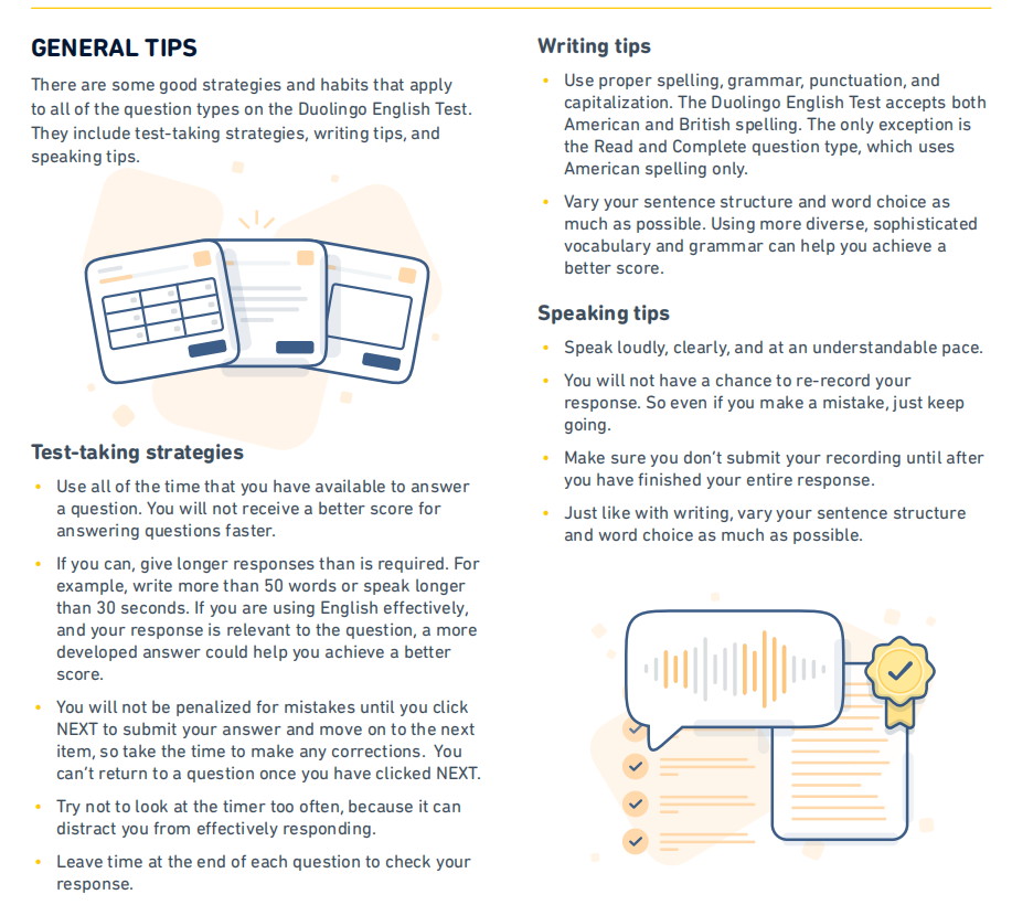 A screenshot of the official guide to the Duolingo English Test scoring criteria.