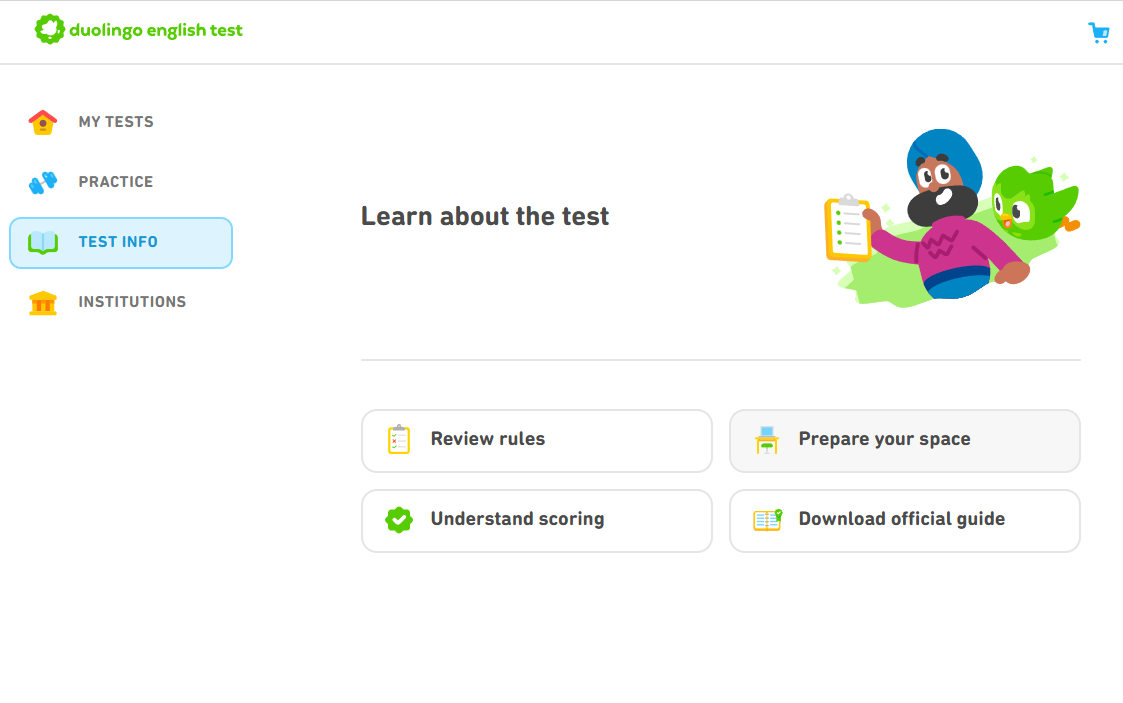 Capture d'écran de la dernière page officielle des informations du Duolingo English Test.