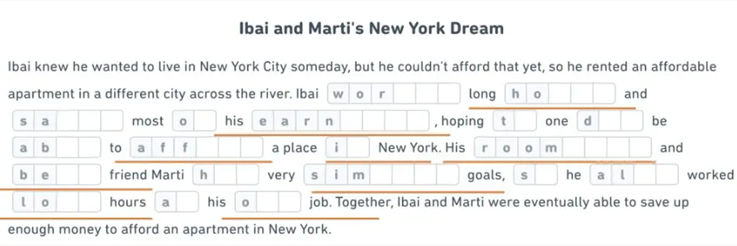 A sample question of Read and Complete from the Duolingo English Test.